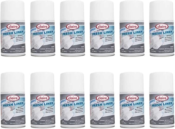 Claire CL110-12pk Fresh Linen Metered Air Freshener 7 Oz. Net Wt. 12 Count
