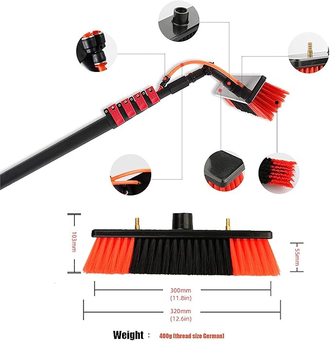 Glass Cleaning Brush Home Water Fed Telescopic Pole Kit Solar Panel Brush Rotating for Photovoltaic PanelWater Fed Pole Kit - 18FT Telescopic Brush for Window &amp Solar Panel Cleaning - 32CM