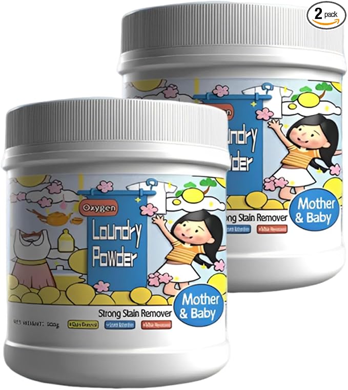 Hyper Concentrated Strong Stain Remover Powder 16.67 Fl Oz Oxygen Laundry Powder Stain Remover For Clothes Laundry Safe On Everyday Fabrics Removes Milk Sweat Oil Fruit Stains (2pcs)