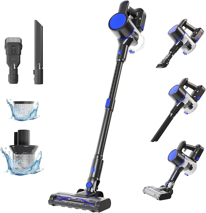 NEWBULIG Cordless Vacuum Cleaner Lightweight Stick Vacuum for Home with Anti-Tangle and LED Lights Powerful Rechargeable Wireless Cleaners for Hardwood Floors Carpet Pet Hair