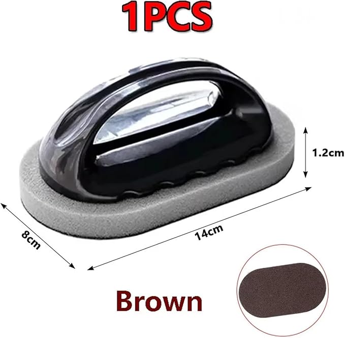 Sponge Brush With Handle Reusable Wipe Eraser Cleaner Kitchen Pot Cleaning Tools(1Pcs Brown)