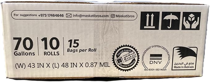 Delmon Trash Bags - 150 Bags / 10 Rolls Carton - 70 Gallons - Thick and Heavy Duty Trash Bag for Commercial Home &amp Kitchen UseFits Toter Curbside Bins - W 43” L 48” Thickness 0.87MIL