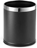 'Invisi-Overlap' Metal Trash Can Open Top Small Office Wastebasket Round Shape (Black)