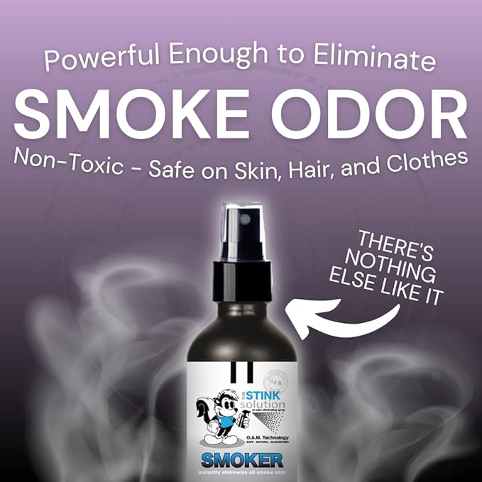 The Stink Solution Smoke Odor Eliminator Spray - Completely Remove Smoke Smell From House Car Clothes Hair &amp More - Best Odor Eliminator For Smoke - Bamboo Teak Sky Blue &amp Unscented 4 oz