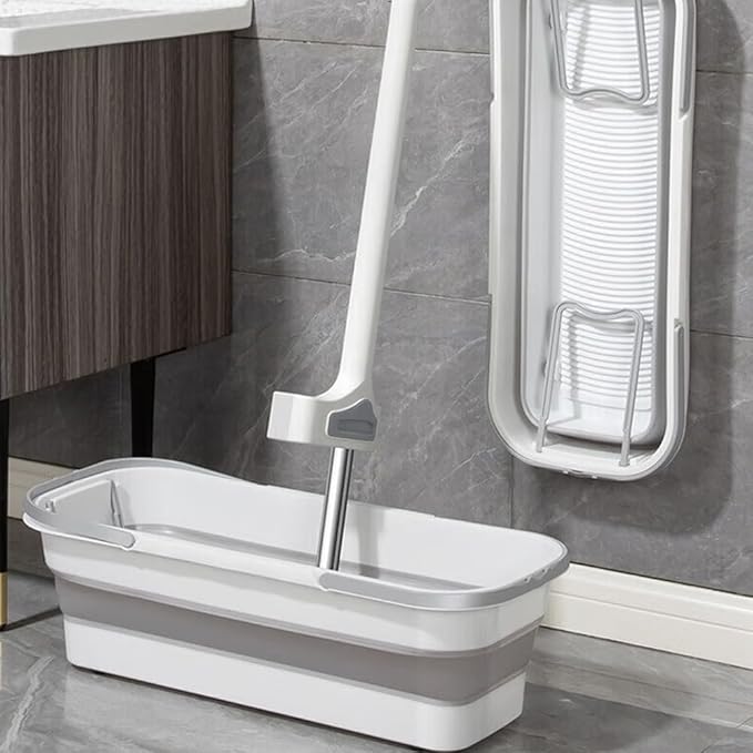 Large Flat Mop New Upgrade Style Large Flat Mop for Wet and Dry Use360 Rotating Dust Mop with Dewatering Scraper with 2 Scraper 12027(White)