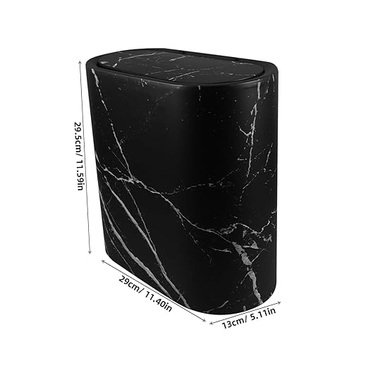 Happyyami Slim Marble Trash Can Compact Plastic Wastebasket with Lid for Bathroom Kitchen Office Bedroom Stylish Narrow Garbage Bin for Efficient Space Utilization