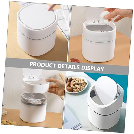 2pcs Small Desktop Trash Can with Lid Odorless Wear-Resistant Plastic Wastebasket for Kitchen Living Room Bathroom Office Compact Garbage Container for Home Use