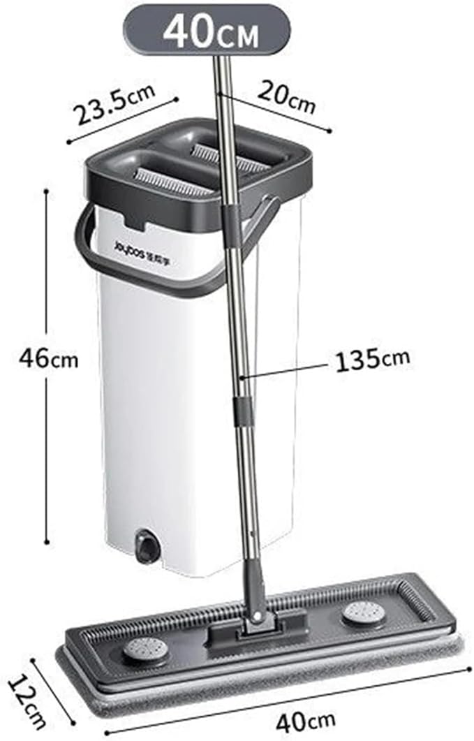 40cm Floor Spin Flat Square Mop Combo Set Scraper with Bucket 360 Complete Wet Dry Washing and Squeeze Mops for Home(40cm-Bucket-4-Mop)