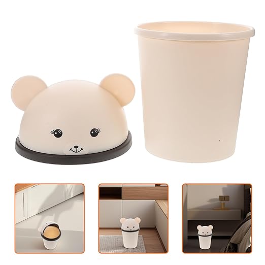 SECFOU Large Capacity Cute Bear Shaped Trash Can with Flip Lid for Rv Bathroom Kitchen Bedroom Living Home Office Odor-Sealing Wastebasket Multipurpose Garbage Bin