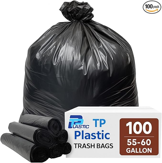 40–45 Gallon Trash Bags 40 x 46 Inch – 1.5 Mil Heavy Duty Black Garbage Bags 100 Count – Large Can Liners for Commercial Contractor and Cleanup Use