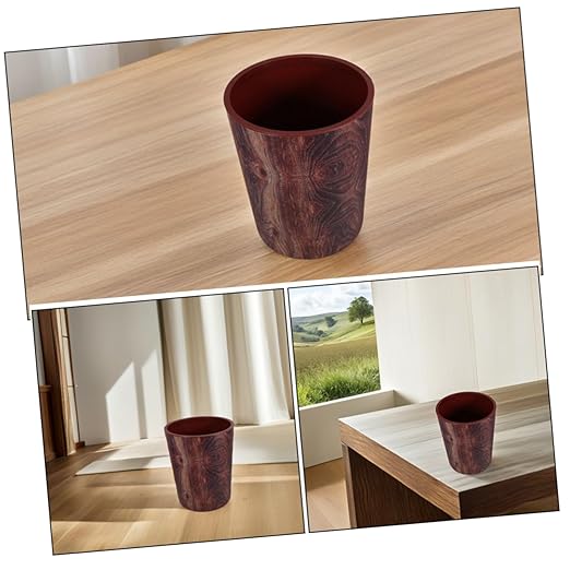 Rustic Wood Grain Trash Can Large Capacity Bathroom Waste Basket for Kitchen Office and Bedroom Sturdy Plastic Recycling Bin Lid