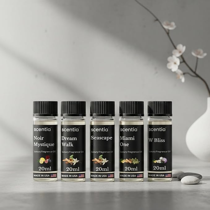 Scentia Luxury Diffuser Essential Oils Set – 5x20ml Discovery Collection Miami One (Inspired by 1 Hotel Miami Formerly My Way) Coastal (Formerly Cabana) &amp White Tea Spa Fragrance