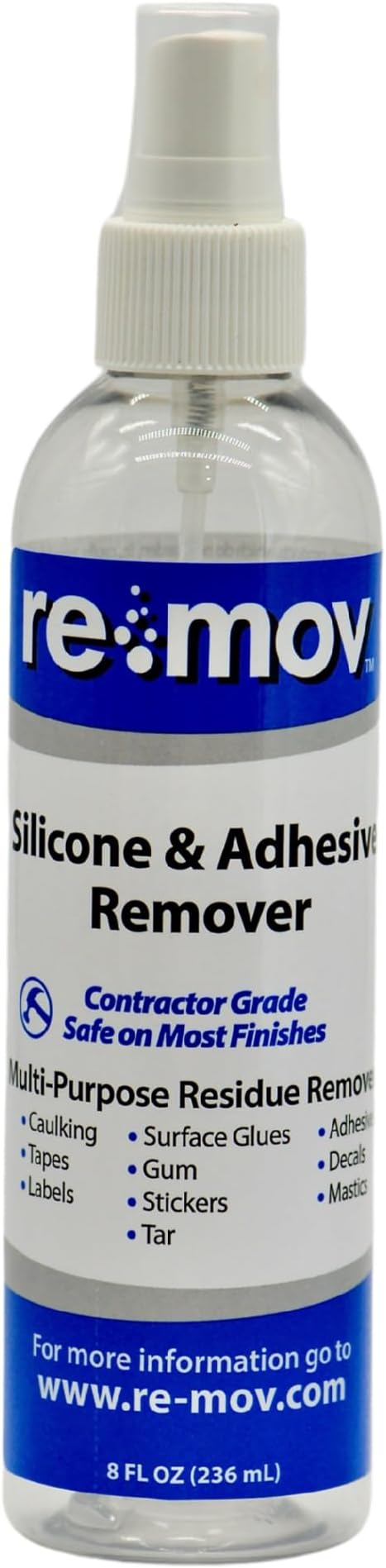 Silicone &amp Adhesive Remover – 8 oz Bottle | Heavy-Duty Cleaner for Caulk Tape Glue Stickers &amp More | Safe on Most Surfaces | Industrial-Strength Residue &amp Adhesive Remover
