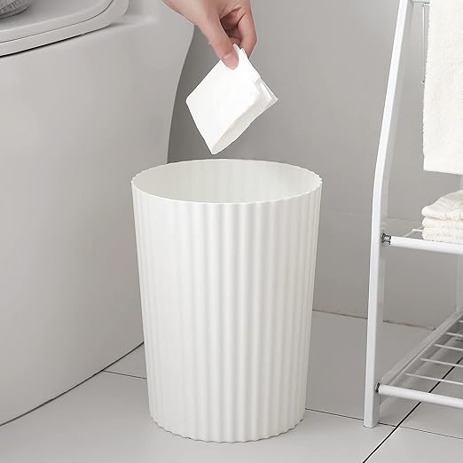 JiatuA Small Trash Can Plastic Wastebasket Garbage Container Bin for Bathroom Kitchen Under Sink Bedroom Home Office College Dorm Pink &amp White