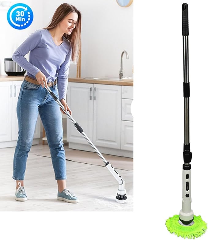 Electric Spin Scrubber with Replaceable Brush Heads Detachable Handle Power Brush for Bathroom Floor Tile Cordless Shower Scrubber