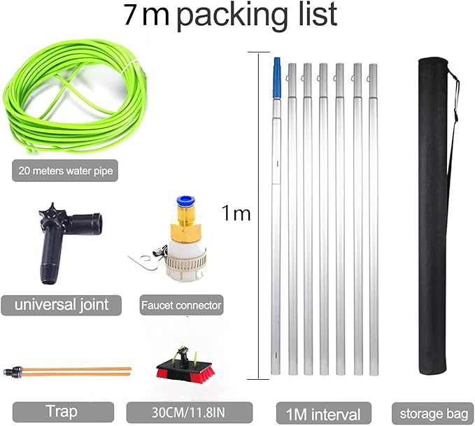 5-12m Window Cleaning Pole Window Cleaner Kit Water/Hose Fed Pole Window Cleaning Brush Equipment Cleaning Photovoltaic and Solar Panels / 7m Rod / 30cm Brush Head