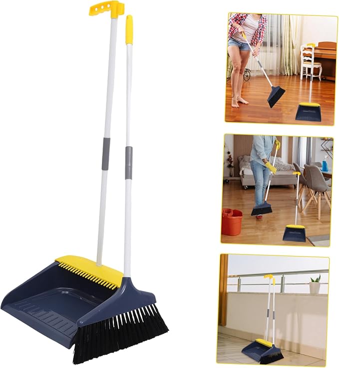 Beaupretty Long Handle Broom and Dustpan Set for Household Cleaning Soft Bristles Anti-Wind Dustpan for Indoor Use Home Kitchen and Office Spaces
