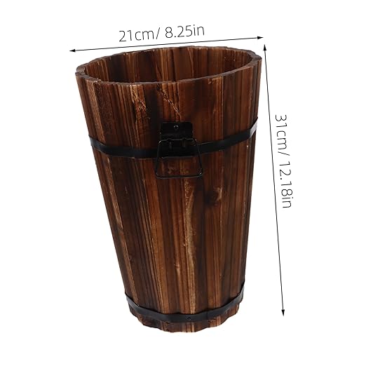 NUOBESTY Rustic Wooden Trash Can Sized Waste Basket with Handle for Bedroom Living Room Office Versatile Storage for Home
