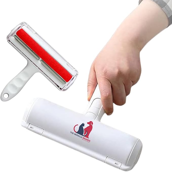 Pet Hair Remover Roller – Reusable Lint Roller for Dog &amp Cat Hair with Self-Cleaning Base – White