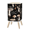 Small Trash Can with Lid Mushroom Seamless Boho Black Brown Mushroom Forest Vintage Mushrooms 2.6 Gallon/10L Garbage Can Waste Bin with Pop-Up Lid Wood Legs Wastebasket for Bathroom Kitchen Bedroom