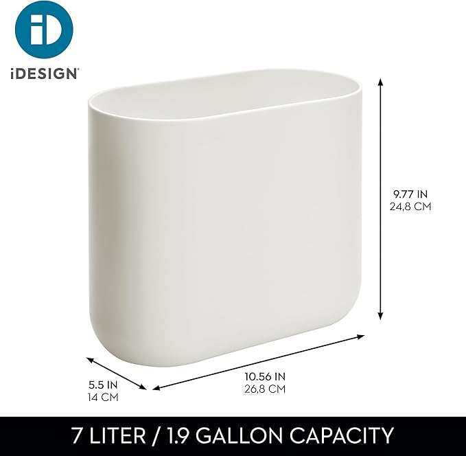 iDesign Small Slim Plastic Bathroom Trash Can Garbage Can for Bedroom Office Desk Dorm 2-Pack Coconut White