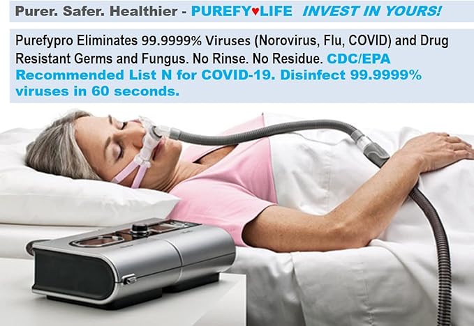 Purefypro Disinfectant CPAP and Wipe Package. No Rinse. No Residue. Kills 99.9999% Norovirus Flu Virus and Fungi Drug Resistant Germs. Unscented.