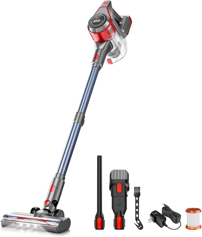 KIKETECH Cordless Vacuum Cleaner Stick Vacuum Cleaners for Home Handheld Vacuum Cleaners for Home for Pet Hair/Carpet/Floor (Grayish red)