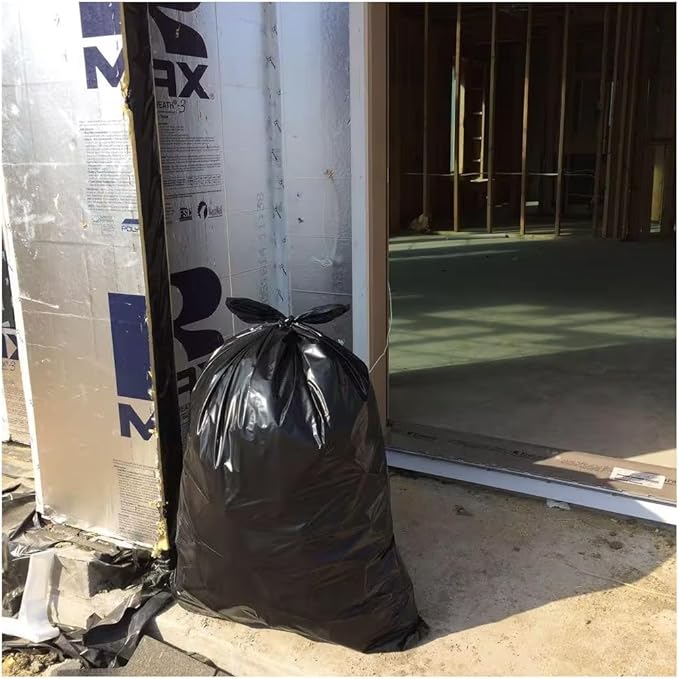 42 Gallon Heavy Duty Clean-Up Trash Bags – 50 Count 3 Mil Thick Tear &amp Puncture Resistant Flap Tie Closure – Contractor Commercial Home Use – Black Garbage Bags