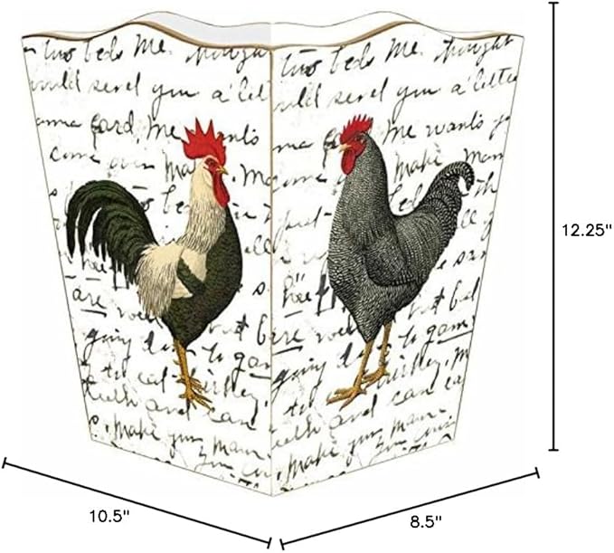 Marye-Kelley WB169-Roosters on Script Wastepaper Basket