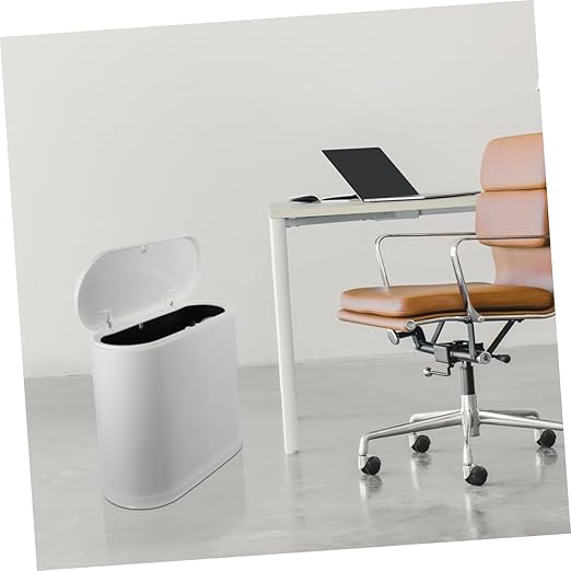 Compact Trash Can with Lid Small Space Saving Garbage Bin for Bathroom Bedroom Office White PP Wastebasket for Household Use