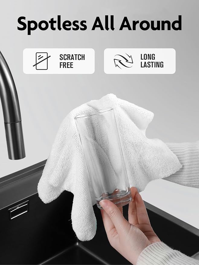 Fantasticlean Microfiber Cleaning Cloth Roll -60 Pack Tear Away Microfiber Towels 12 x 12 Reusable Washable Scratch Free Ultra Absorbent Dishcloth for All-Around Cleaning (White &amp Blue)