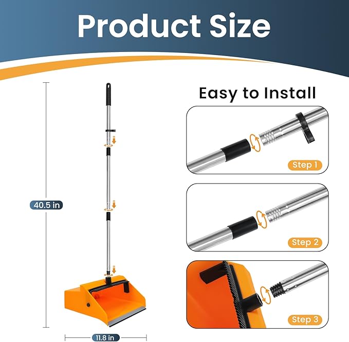Large Commercial Dustpan with CombLong Handle Upright Heavy Duty Dust Pan Outdoor Indoor for Courtyards Garages Lobbies Shopping Malls Market Floors Sidewalks Classroom Floor Cleaning