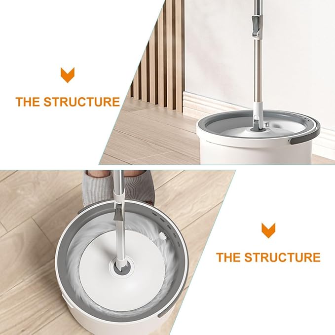 Rotary Floor Mop with Long Handle and Detachable Microfiber Head Wet Dry Dust Mop for Laminate and Hardwood Floors Household Cleaning Tool with Water Separation System for Home