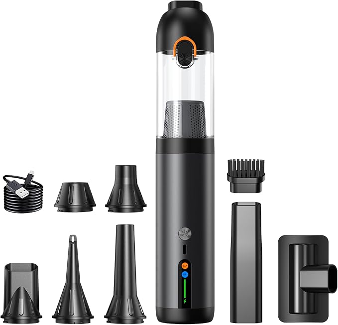 Car Vacuum Portable Cordless18000Pa 4in1 Portable Handheld Cleaner Vacuum &ampAir Duster 2 Suction Modes Power Blowing&ampInflating Brushless Motor Vacuum with Multi Nozzles for CarKeyboards Off