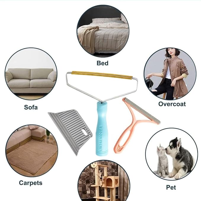 Pet Hair Removal Glove 4-in-1 Premium Dog Cat Hair Removal Glove &amp Brush Set Electrostatic Pet Hair Remover for Furniture Carpet Car Complete Grooming Bundle with Lint Remover Reusable Magic Brush