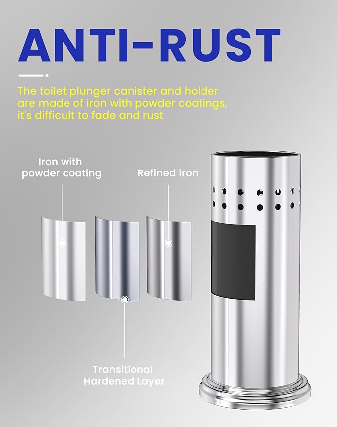DOWRY Anti-Hand Off Toilet Plunger with Holder for BathroomPowerful Efficient Force Suction CupHeavy Duty Deep Cleaning Chrome