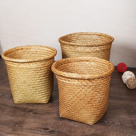 Milisten 2Pcs Woven Trash Cans Lightweight Rattan Wastebaskets for Bathroom Toy Storage and Laundry Organizer Home Office Use