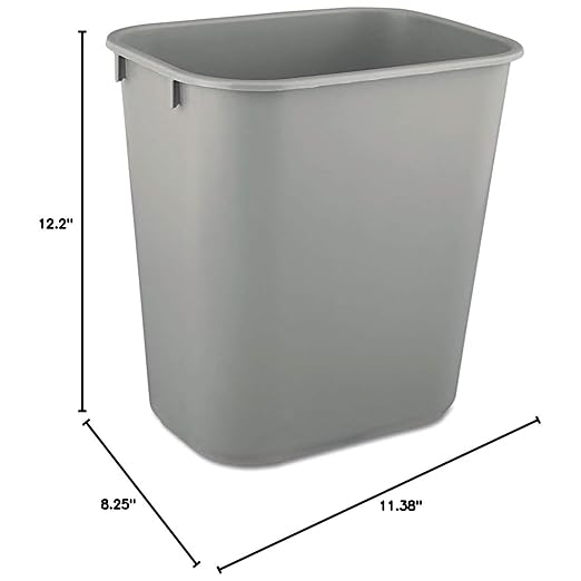 Rubbermaid 6 Pack 2955GRA Deskside Plastic Wastebasket Rectangular 3 1/2 gal Gray