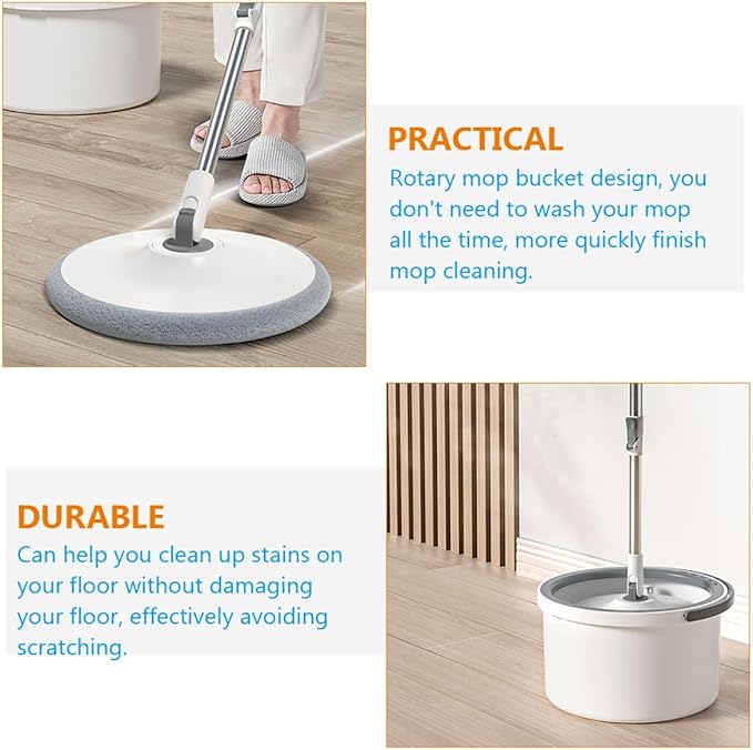 Rotary Floor Mop with Long Handle and Detachable Microfiber Head Wet Dry Dust Mop for Laminate and Hardwood Floors Household Cleaning Tool with Water Separation System for Home