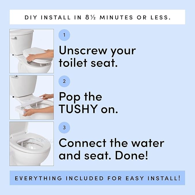 TUSHY Fresh Cool Water Bidet: Ultra Slim Toilet Seat Attachment (Non-Electric Self-Cleaning Hygienic Nozzle) Easy DIY Install &lt10 Min | Adjustable Water Pressure Bamboo Knob