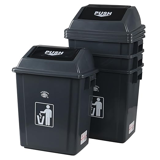 6 Gallon Plastic Swing Lid Trash Can Garbage Can with Swing Top Lids 4 Packs