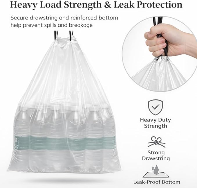 30 Gallon Drawstring Trash Bags 50 Count 1.3 Mil Extra Strong White Large Garbage Bags Unscented Trash Liners for Kitchen Office &amp Everyday Yard Cleanup Fits 100-115L Cans
