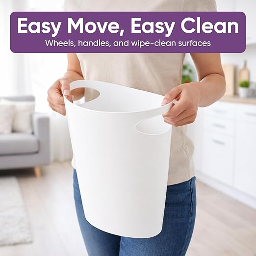 Superio 10L and 45L Slim Step &amp Push Trash Cans - 2 Pack Dual Opening Space-Saving Design Durable Plastic - White
