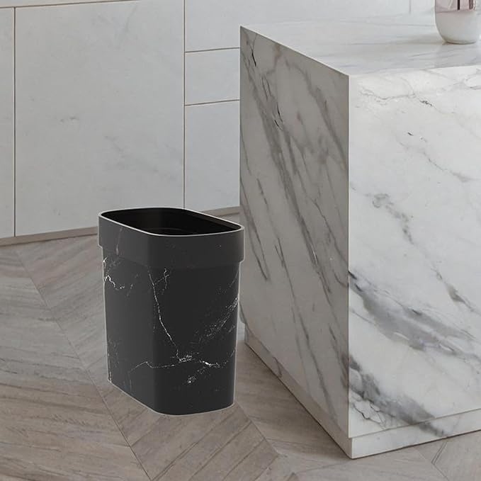 Marble Wastebasket Garbage Basket Garbage Bin Without Lid Household Trash Bin Garbage Container for Living Room Office Home Black