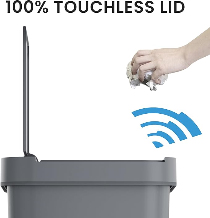 iTouchless Prime 13.2 Gallon Sensor Trash Can Durable Dent-Proof Construction Slim and Space-Efficient Automatic Bin Great for Kitchen Home Office Business Garage Gray Color Plastic