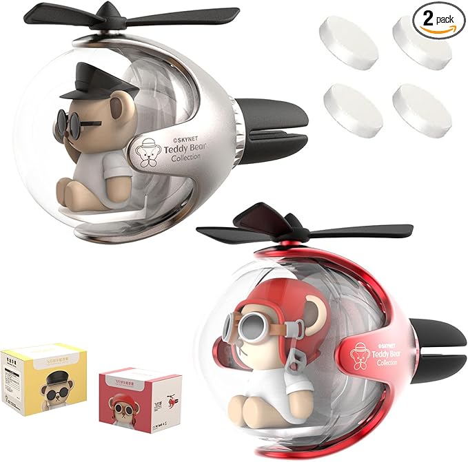 2 Pcs Pilot Car Air Freshener Cute Duck Car Vent Clip Air Freshener Automotive Air Outlet Fan Diffuser Automotive Interiors Vent Decoration (Silver+Red)