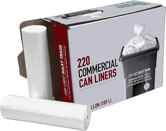 Tough and Durable 50 Gallon Commercial Can Liners One-by-One Technology - 220 ct.