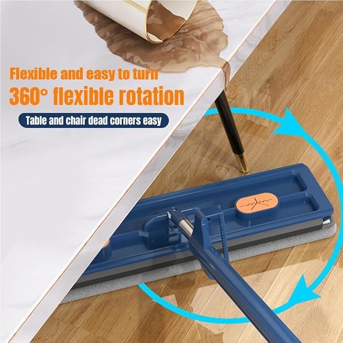 Large Flat Mop 2023 New Large Flat Mop Large Surface Flat Mop Wall Cleaning with Long Handle Reusable Portable Wet &amp Dry Lazy 12027(Blue Mop+4pcs Rag)