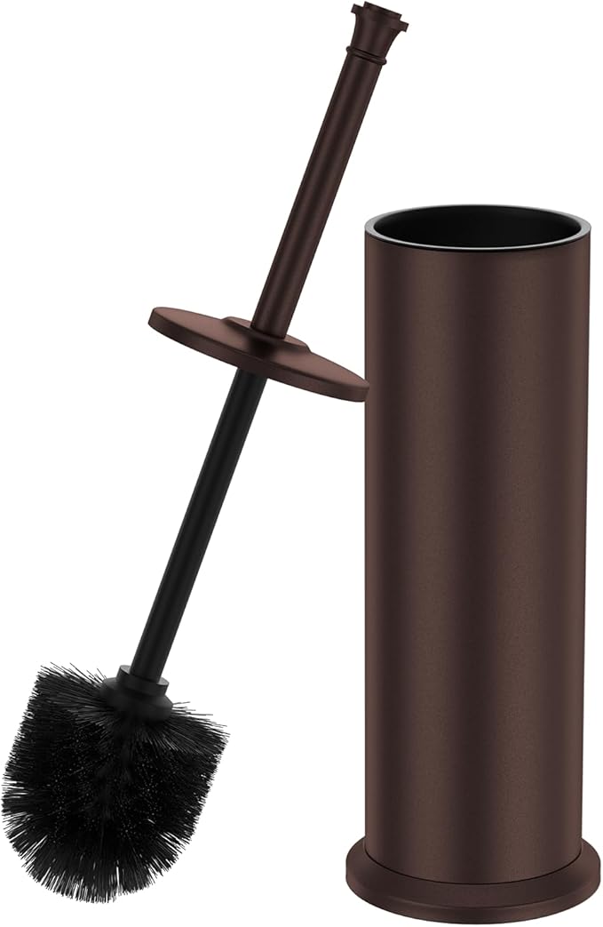 Bronze Toilet Brush and HolderExtra Long Handled Toilet Brush for BathroomStainless Steel Heavy Duty Toilet Bowl BrushRemovable Inner BowlDeep Cleaning Dense Bristles Cleaner Brush -Space Saving