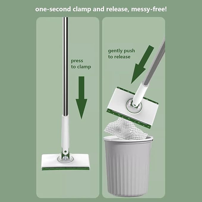 Clamp Mop Reusable Floor Cleaner Clamp Mops with 4 Cloths Hardwood Mops with Home Cleaning Floor Cleaning Supplies No Touch Mop for Tiles Kitchen Bathroom Living Room